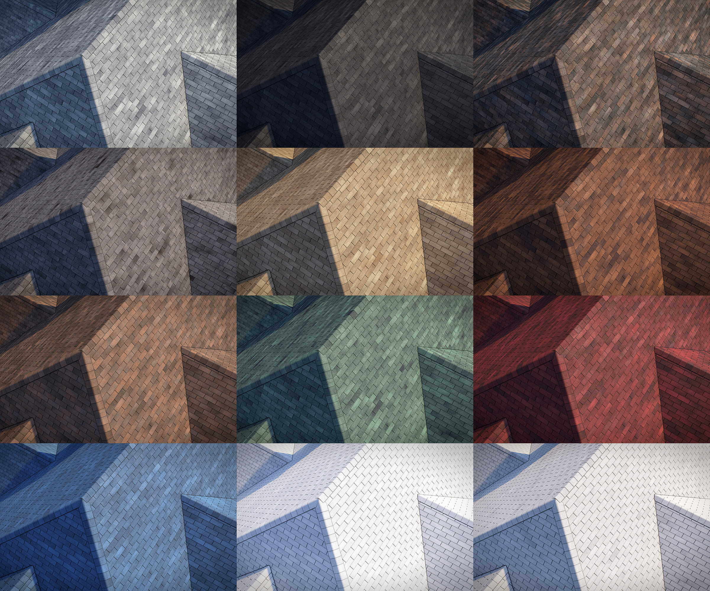 3-tab asphalt roof shingles 3D model preset for 3dsmax and RailClone. Rendered with vray, made for arch-viz.