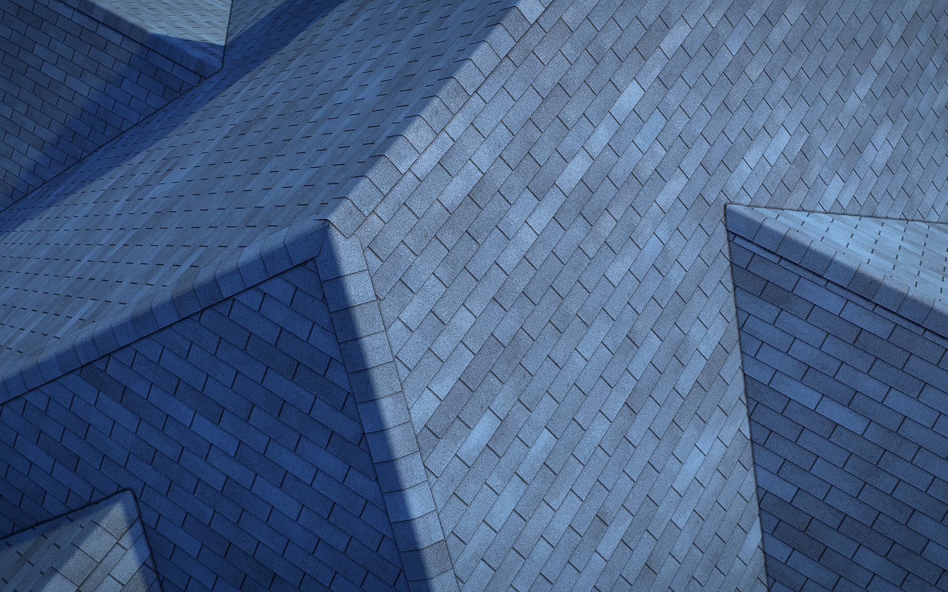 3-tab asphalt roof shingles blue color 3D model preset for 3dsmax and RailClone. Rendered with vray, made for arch-viz.