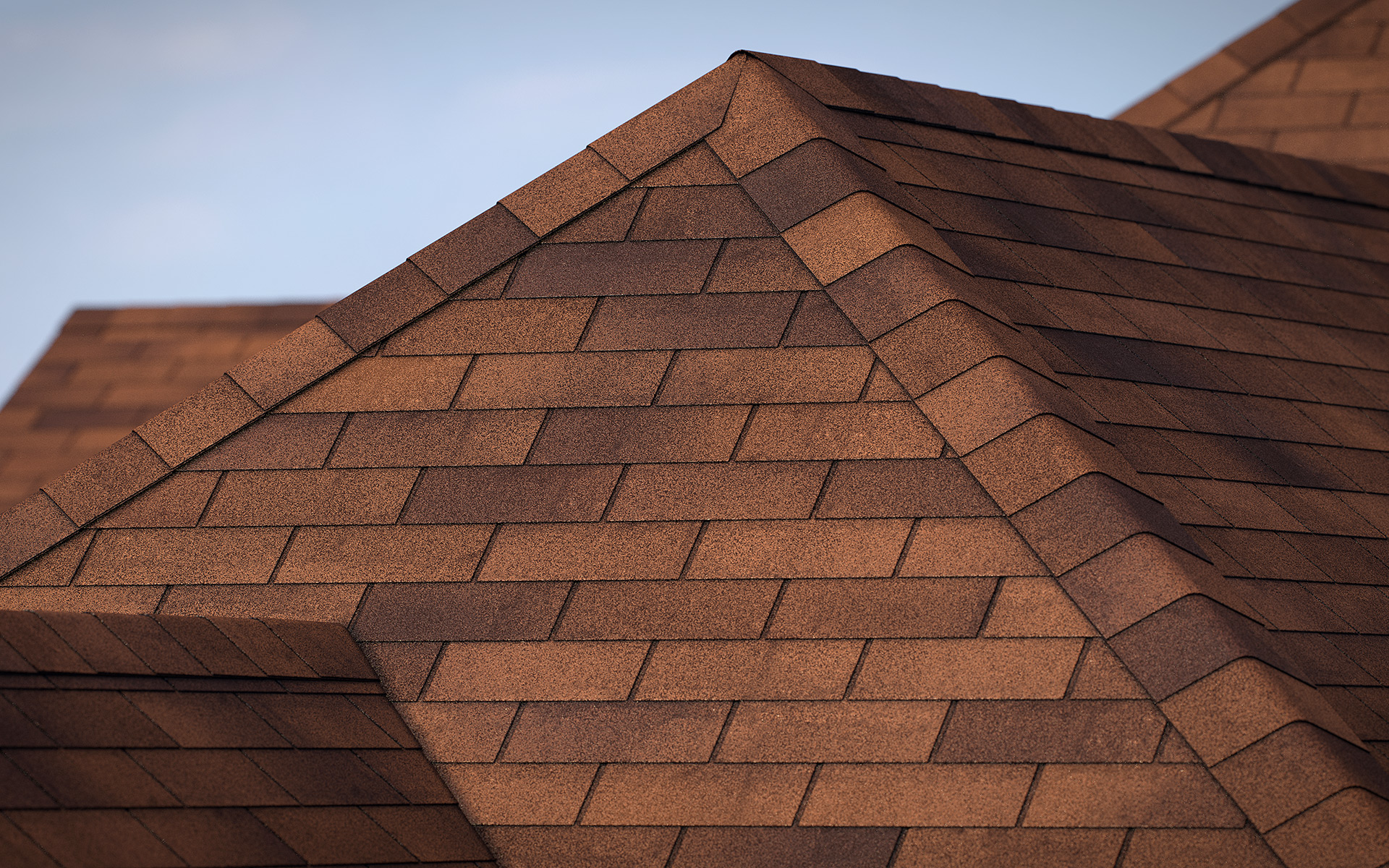 3-tab asphalt roof shingles brown2 color 3D model preset for 3dsmax and RailClone. Rendered with vray, made for arch-viz.