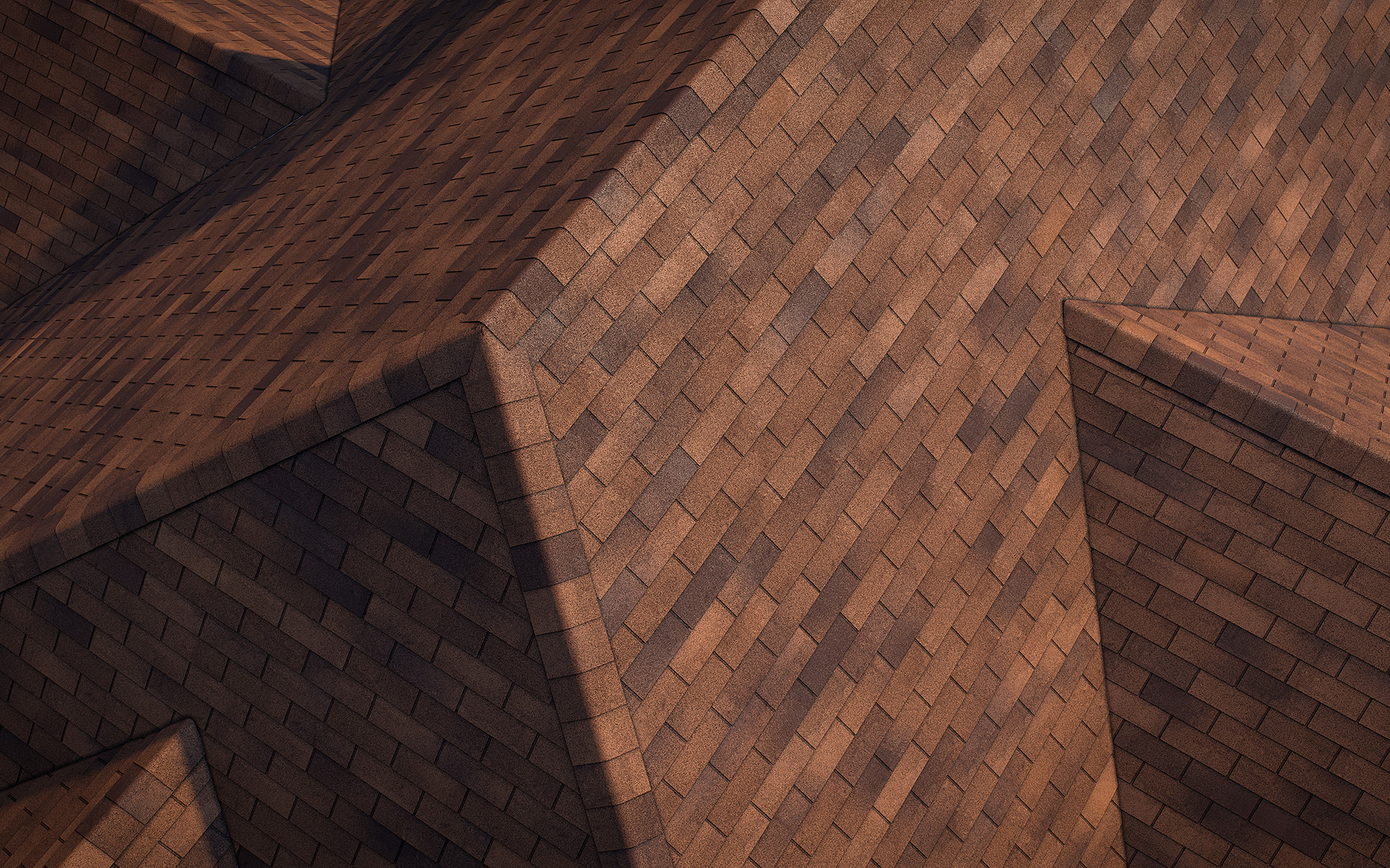 3-tab asphalt roof shingles brown2 color 3D model preset for 3dsmax and RailClone. Rendered with vray, made for arch-viz.