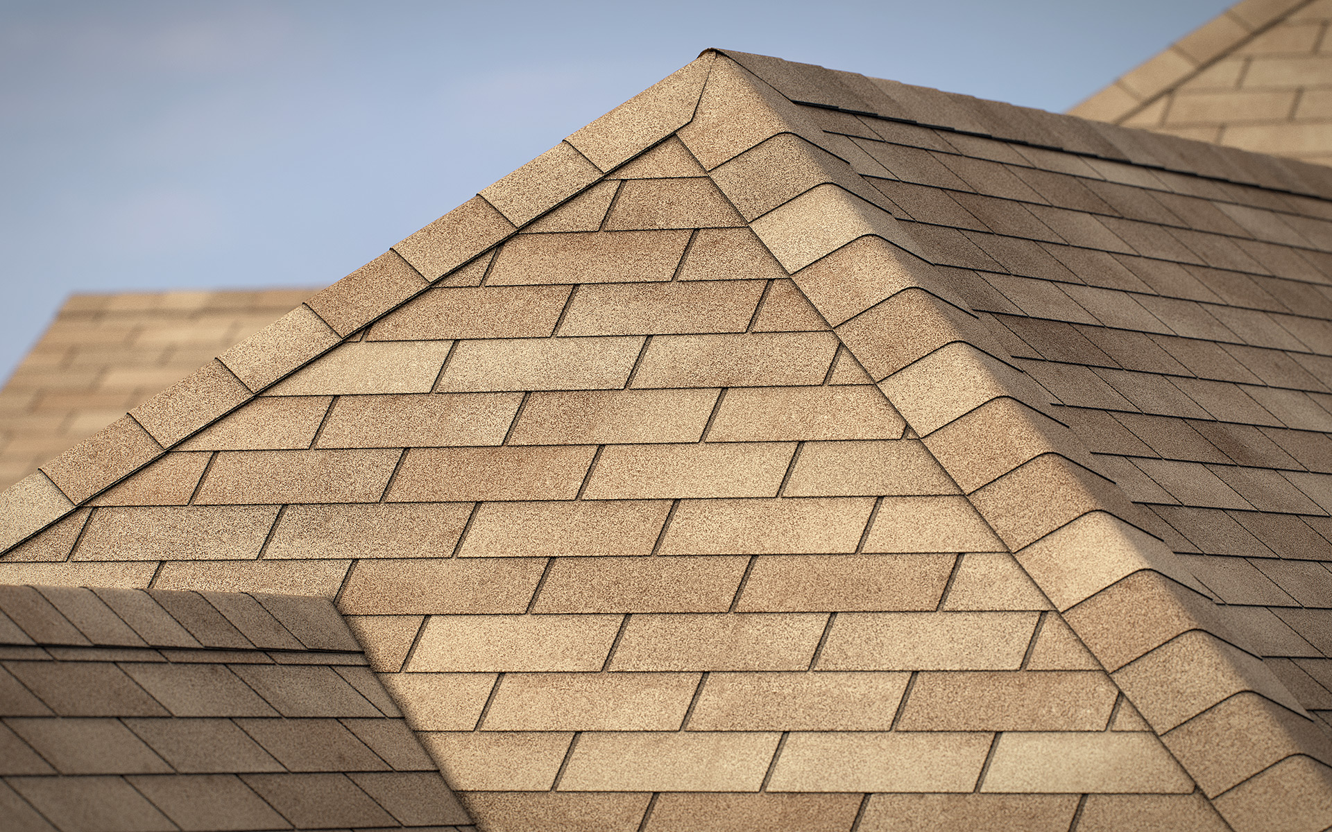 3-tab asphalt roof shingles brown color 3D model preset for 3dsmax and RailClone. Rendered with vray, made for arch-viz.