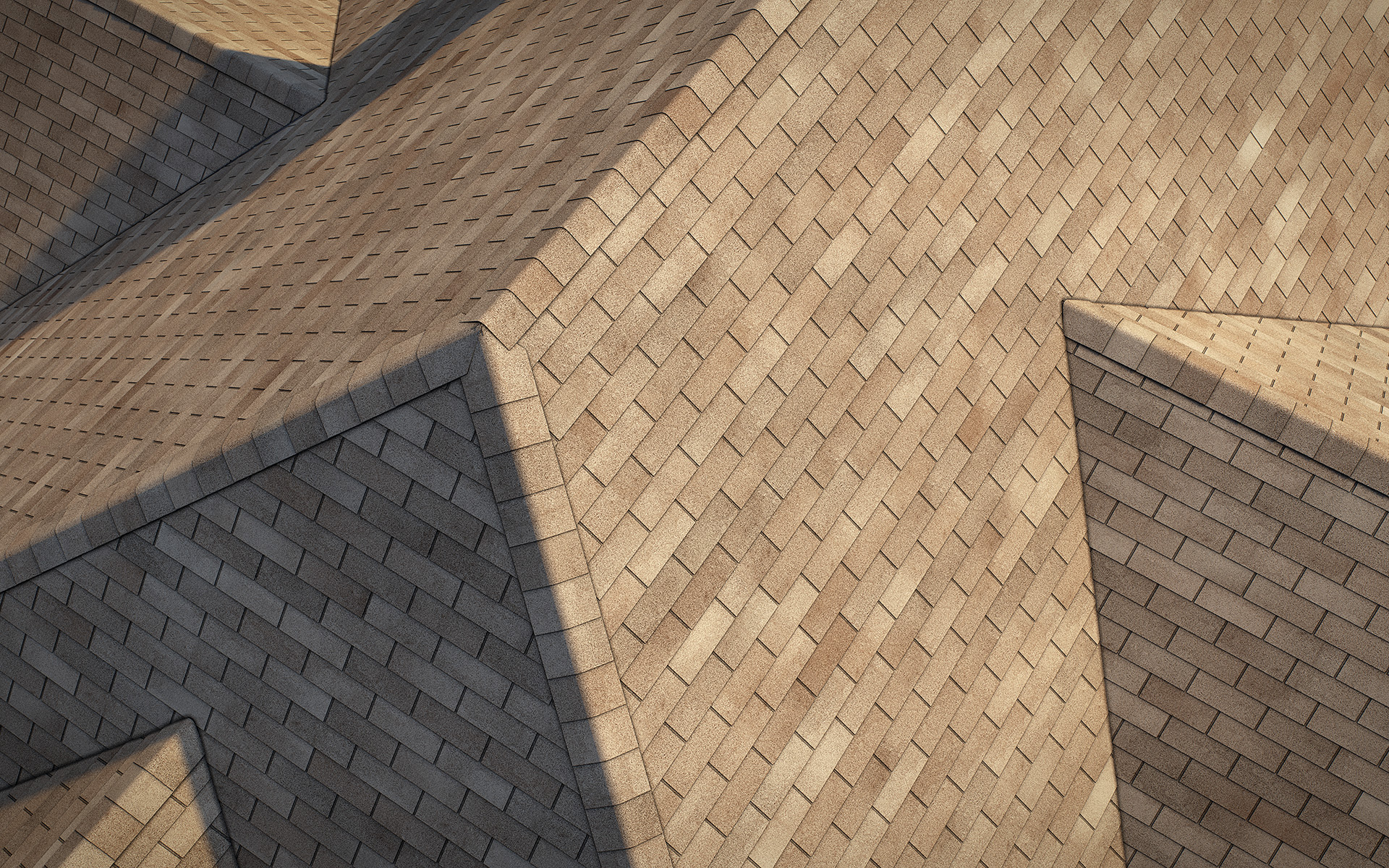 3-tab asphalt roof shingles brown color 3D model preset for 3dsmax and RailClone. Rendered with vray, made for arch-viz.