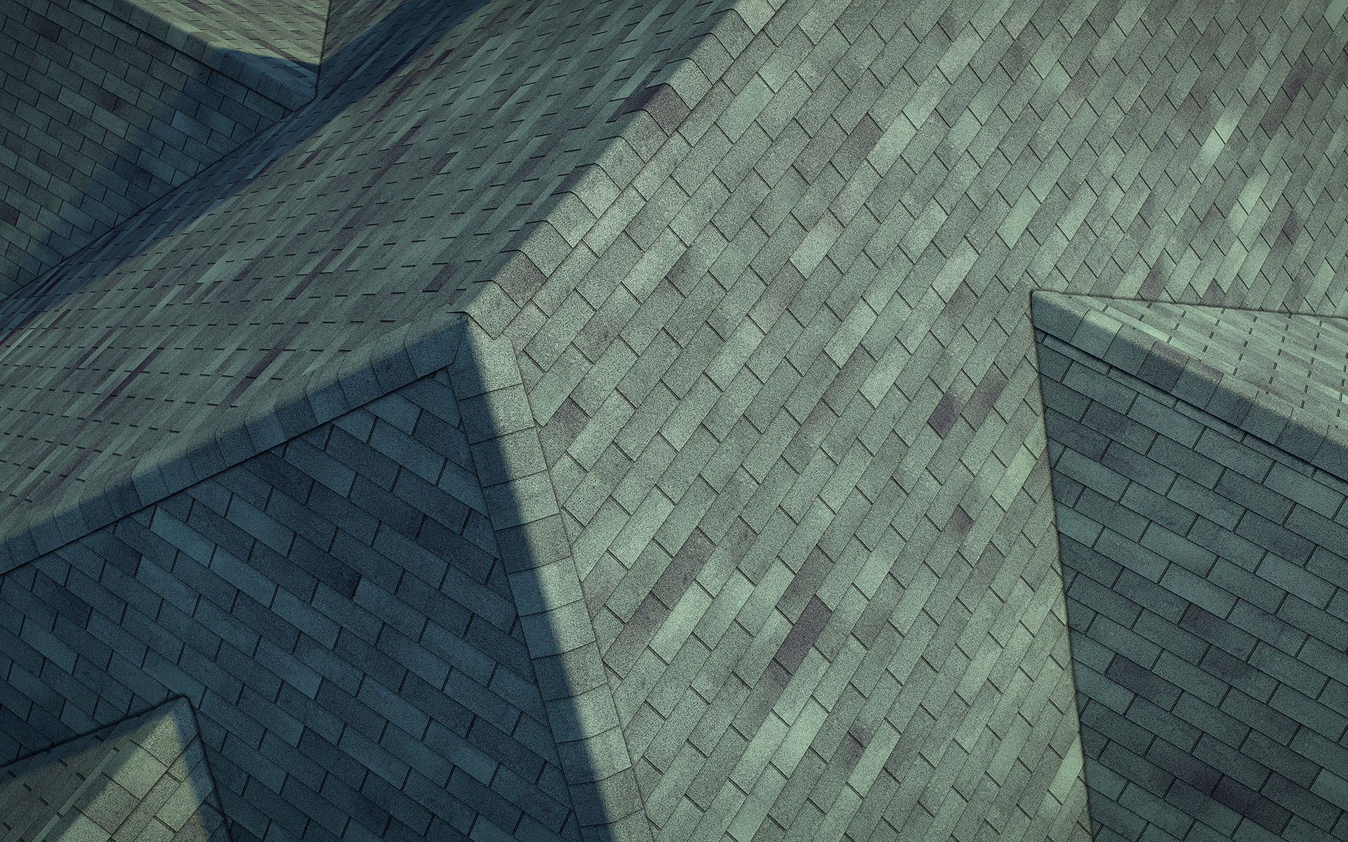 3-tab asphalt roof shingles green color 3D model preset for 3dsmax and RailClone. Rendered with vray, made for arch-viz.