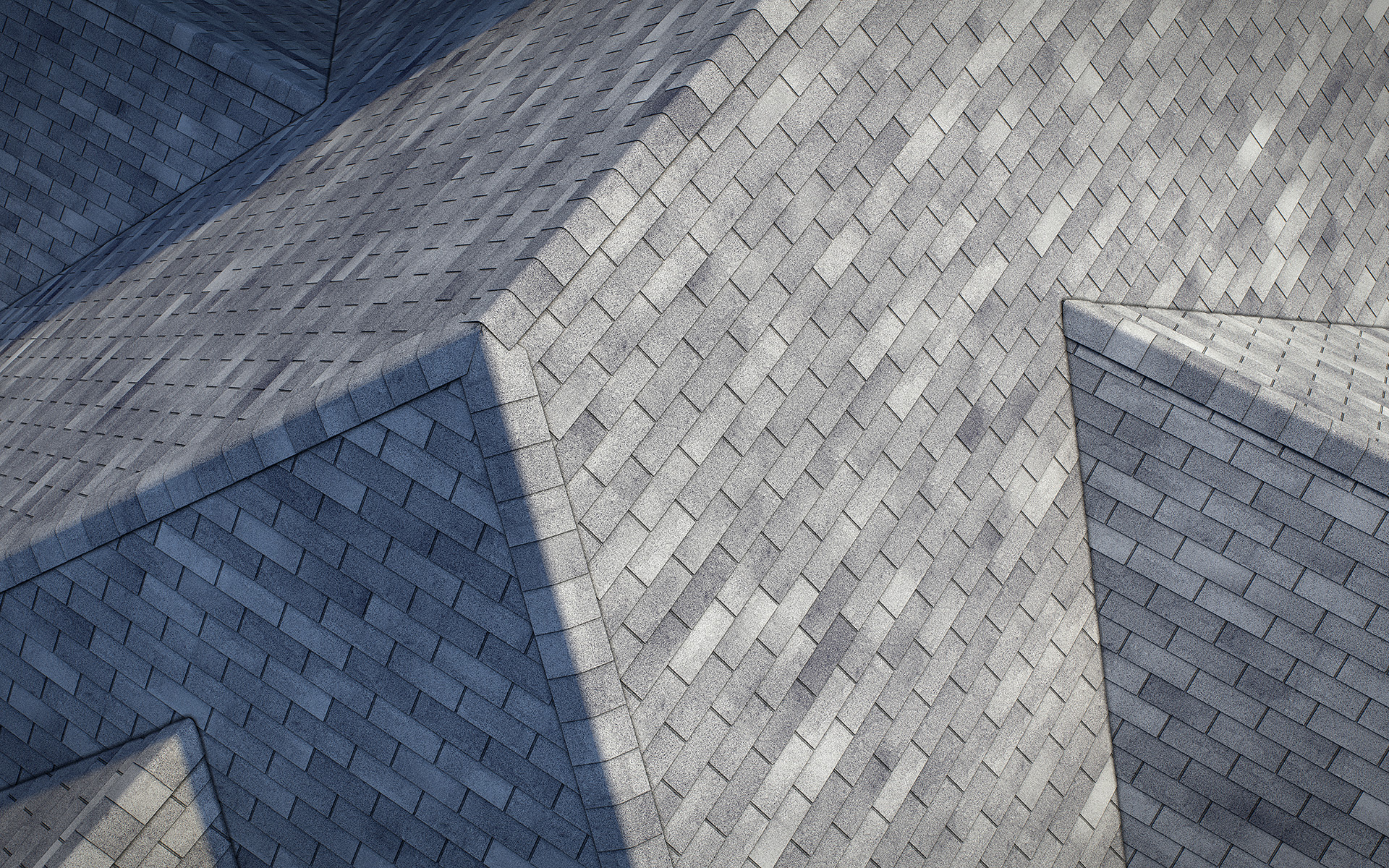 3-tab asphalt roof shingles grey color 3D model preset for 3dsmax and RailClone. Rendered with vray, made for arch-viz.