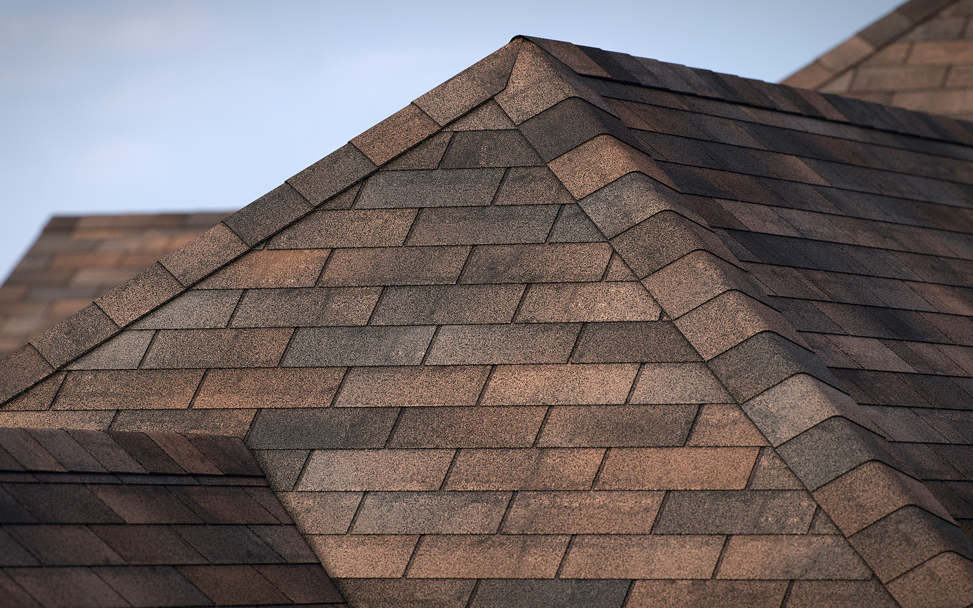 3-tab asphalt roof shingles oakwood color 3D model preset for 3dsmax and RailClone. Rendered with vray, made for arch-viz.