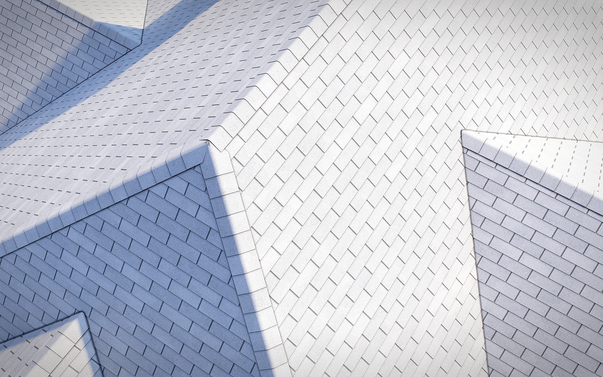 3-tab asphalt roof shingles white color 3D model preset for 3dsmax and RailClone. Rendered with vray, made for arch-viz.