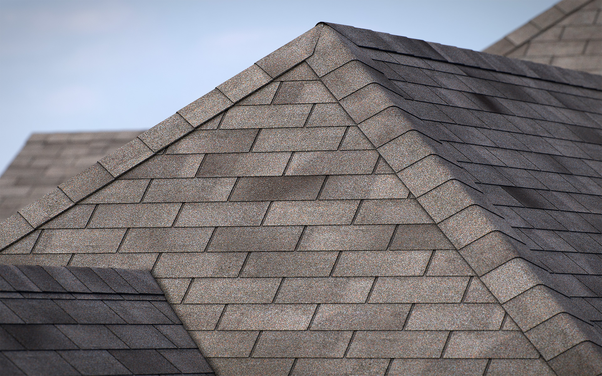 3-tab asphalt roof shingles wood color 3D model preset for 3dsmax and RailClone. Rendered with vray, made for arch-viz.