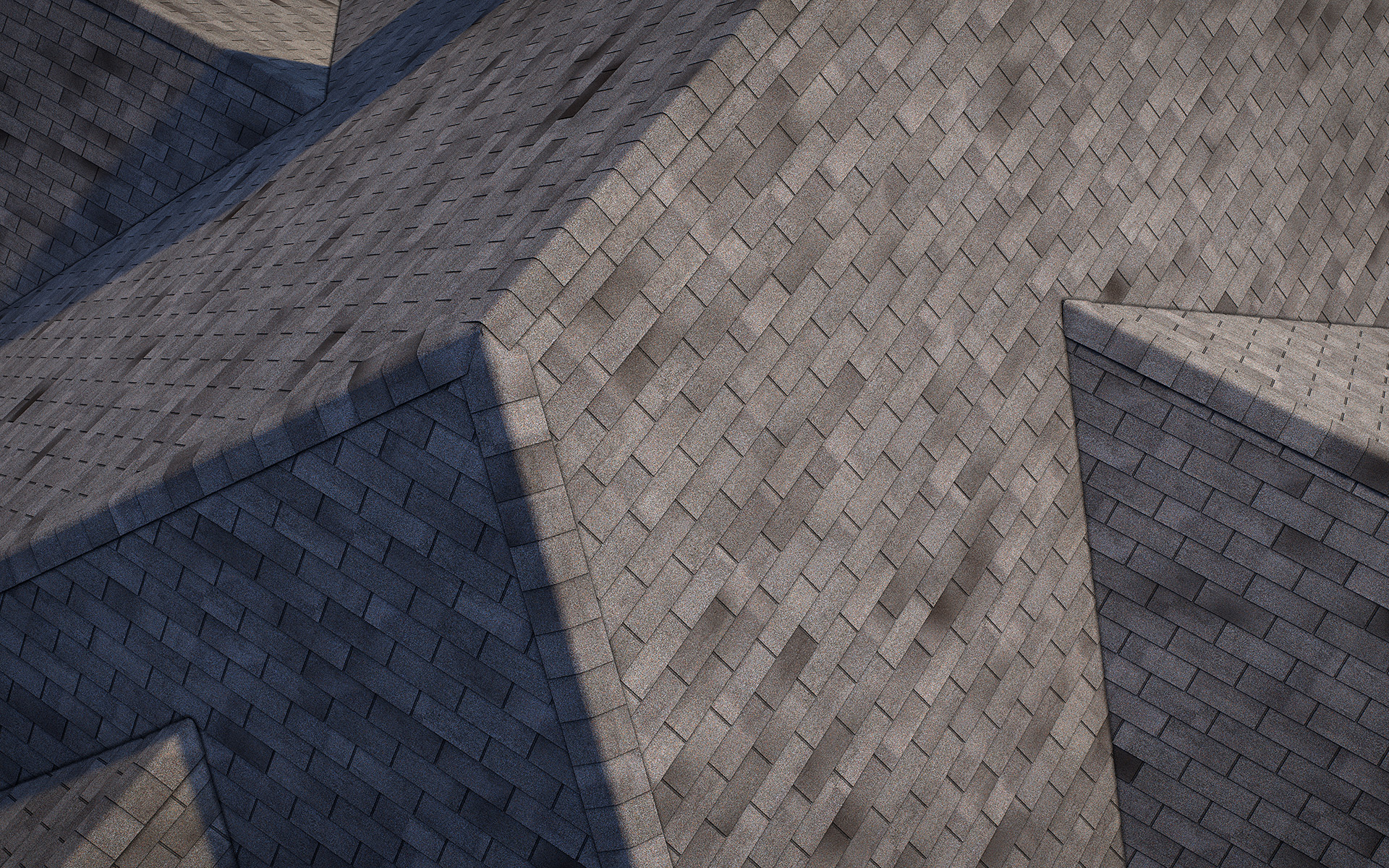 3-tab asphalt roof shingles wood color 3D model preset for 3dsmax and RailClone. Rendered with vray, made for arch-viz.